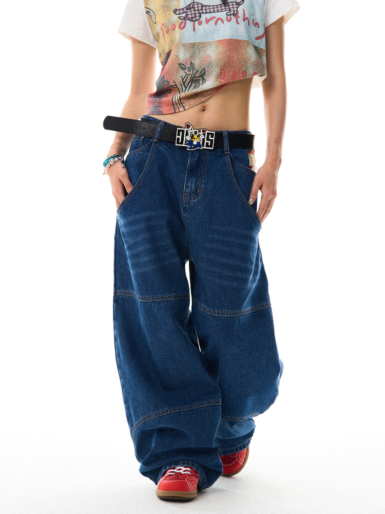 Retro Spicy Girl Loose Wide-Leg Jeans for Women - American Street Hip-Hop Curved Blade Design, Y2K Fashion Retro Spicy Girl Loose Wide-Leg Jeans for Women - American Street Hip-Hop Curved Blade Design, Y2K Fashion