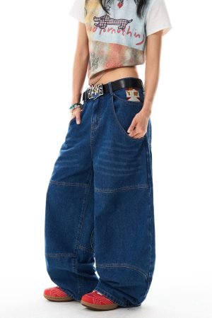 Retro Spicy Girl Loose Wide-Leg Jeans for Women - American Street Hip-Hop Curved Blade Design, Y2K Fashion