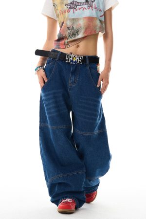 Retro Spicy Girl Loose Wide-Leg Jeans for Women - American Street Hip-Hop Curved Blade Design, Y2K Fashion