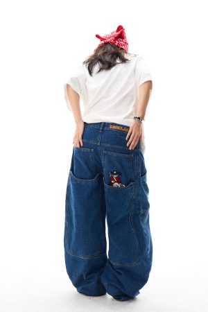 Retro Spicy Girl Loose Wide-Leg Jeans for Women - American Street Hip-Hop Curved Blade Design, Y2K Fashion