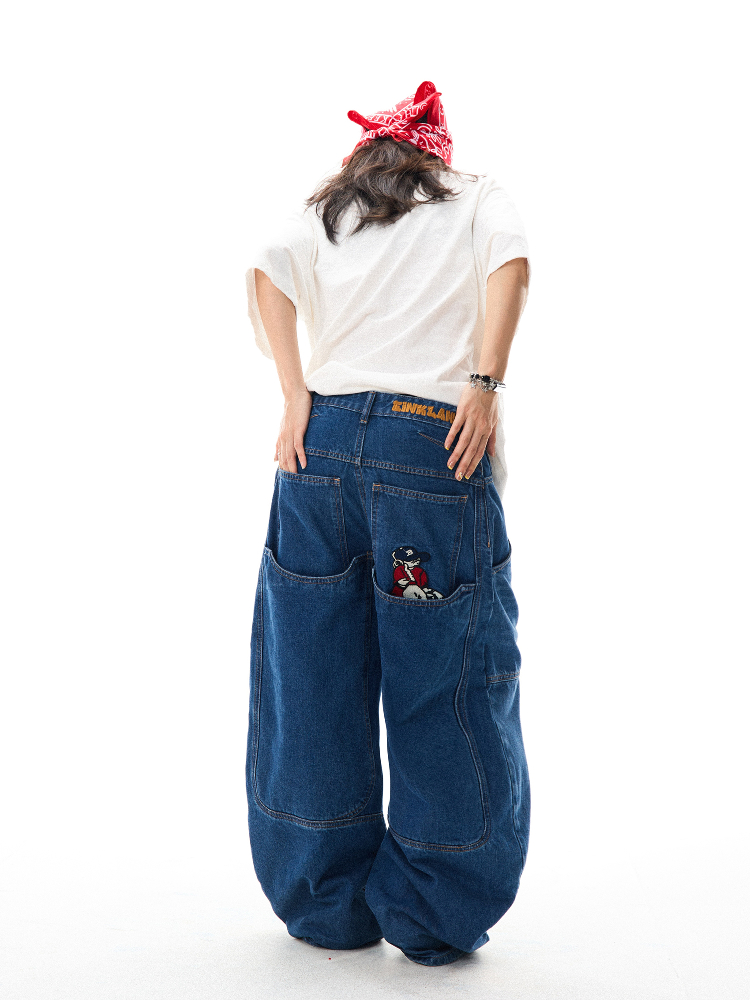 Retro Spicy Girl Loose Wide-Leg Jeans for Women - American Street Hip-Hop Curved Blade Design, Y2K Fashion Retro Spicy Girl Loose Wide-Leg Jeans for Women - American Street Hip-Hop Curved Blade Design, Y2K Fashion