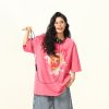 Retro Street Clown Print Loose Vintage Pink T-Shirt for Women - Short Sleeve, 90s Inspired Fashion, Casual Chic Style