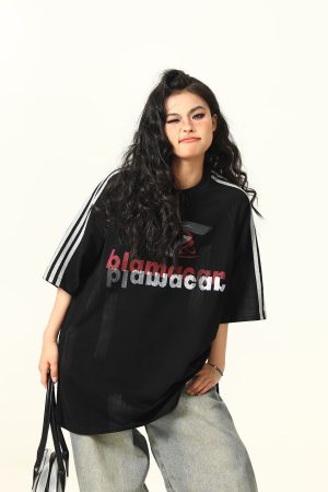 Retro Street Graffiti Letter Short-Sleeve T-Shirt for Men and Women, Loose Fit High Street Trendy Top, 90s Inspired Fashion