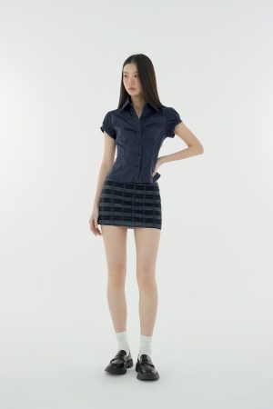 Retro Striped Waist-Cinching Short Sleeve Shirt - Vintage Inspired 90s Style Top