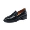 Retro-Style Chunky Heel Loafers for Women - Round Toe, Slip-On, Genuine Leather Flats, Italian Inspired Fashion