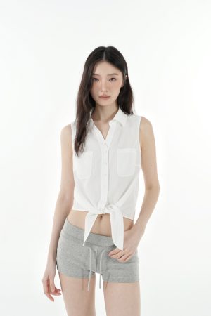 Retro-Style Sleeveless Cropped Shirt Vest Top for Women - Vintage-Inspired Fashion, Perfect for 90s and Y2K Styles