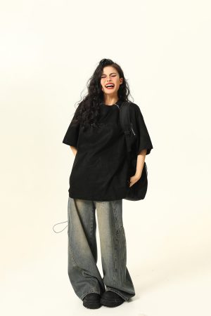 Retro Suede Double Zipper Short Sleeve T-Shirt for Men and Women - High Street Loose Fit Couple Tee, Y2K Style