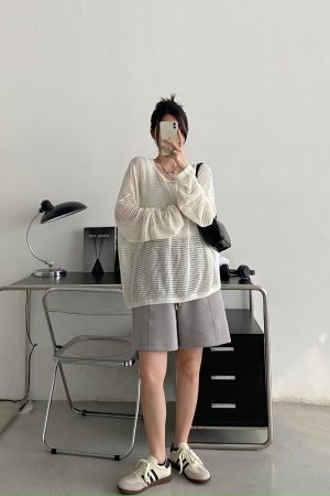 Retro Sun Grapefruit Loose-Fitting Knitted Cover-Up Sweater - Hollow-Out Summer Pullover for Sun Protection, Versatile Style