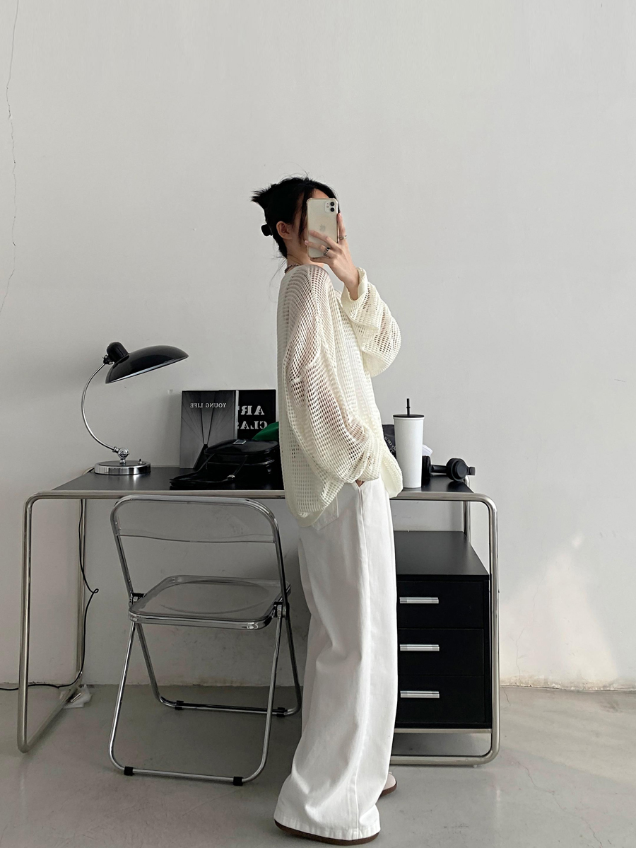 Retro Sun Grapefruit Loose-Fitting Knitted Cover-Up Sweater - Hollow-Out Summer Pullover for Sun Protection, Versatile Style Retro Sun Grapefruit Loose-Fitting Knitted Cover-Up Sweater - Hollow-Out Summer Pullover for Sun Protection, Versatile Style