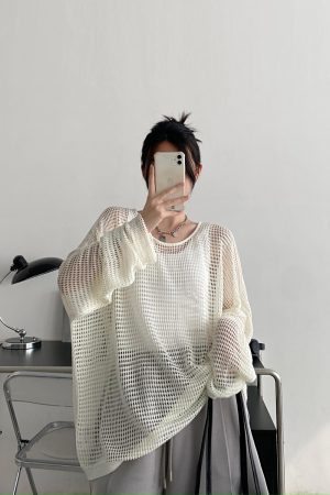 Retro Sun Grapefruit Loose-Fitting Knitted Cover-Up Sweater - Hollow-Out Summer Pullover for Sun Protection, Versatile Style