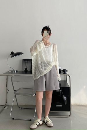 Retro Sun Grapefruit Loose-Fitting Knitted Cover-Up Sweater - Hollow-Out Summer Pullover for Sun Protection, Versatile Style