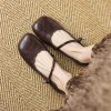 Retro Sweet Slim Strap Mary Jane Genuine Leather Flat Shoes for Women - College Style Grandma-Inspired Footwear