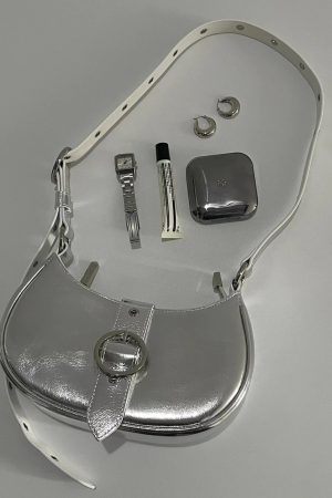 Retro Textured Silver Motorcycle Saddle Bag for Women - 2025 New Model, Fashionable Underarm Crossbody Design