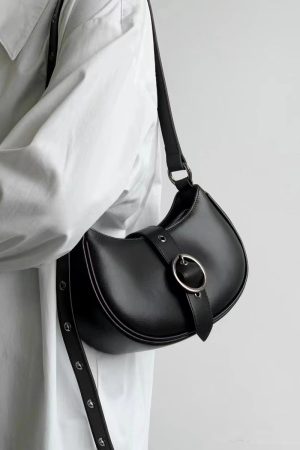 Retro Textured Silver Motorcycle Saddle Bag for Women - 2025 New Model, Fashionable Underarm Crossbody Design