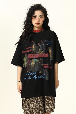 Retro Tie-Dye Letter Design Short-Sleeve T-Shirt for Men and Women - Summer Trendy American Streetwear