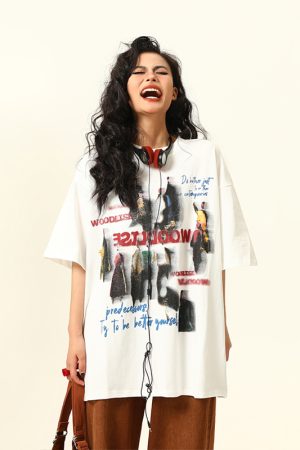 Retro Tie-Dye Letter Design Short-Sleeve T-Shirt for Men and Women - Summer Trendy American Streetwear