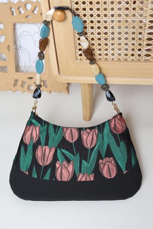 Retro Tulip Flower Underarm Bag for Women, Textured Jacquard Crossbody, Versatile Vacation Style, Niche Design
