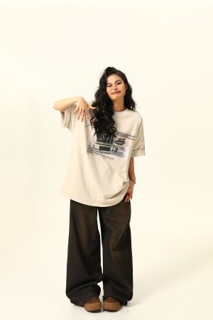 Retro TV Print Unisex Short-Sleeve T-Shirt - Vintage American Style Loose Fit Couple Tee