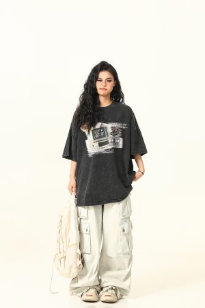 Retro TV Print Unisex Short-Sleeve T-Shirt - Vintage American Style Loose Fit Couple Tee