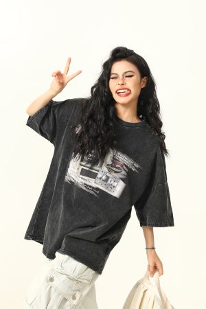 Retro TV Print Unisex Short-Sleeve T-Shirt - Vintage American Style Loose Fit Couple Tee