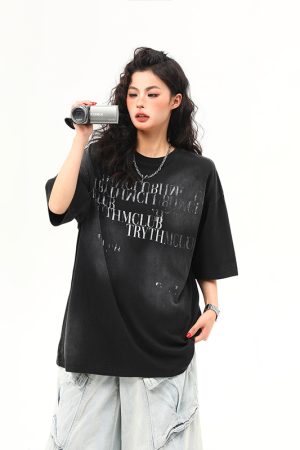 Retro Vintage Letter Print Short Sleeve T-Shirt for Women - Trendy American Style Summer Tee