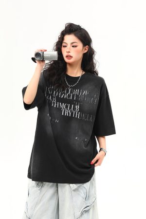 Retro Vintage Letter Print Short Sleeve T-Shirt for Women - Trendy American Style Summer Tee