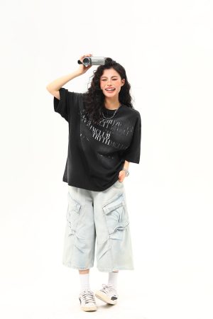 Retro Vintage Letter Print Short Sleeve T-Shirt for Women - Trendy American Style Summer Tee