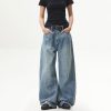 Retro Washed Blue Straight-Leg Jeans for Unisex - American Streetwear Wide-Leg Long Pants in 90s Style