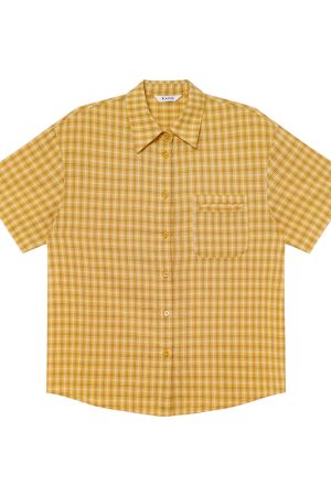 Retro Yellow Plaid Lapel Short Sleeve Shirt for Women - Summer 2025 Simple Commuting Versatile Top in 90s Style