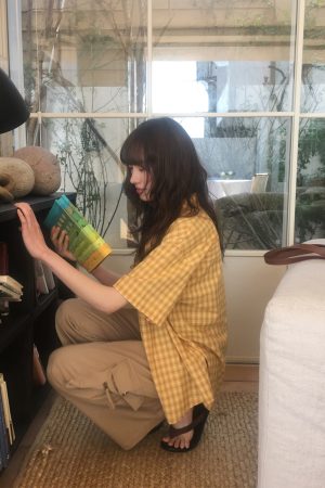 Retro Yellow Plaid Lapel Short Sleeve Shirt for Women - Summer 2025 Simple Commuting Versatile Top in 90s Style