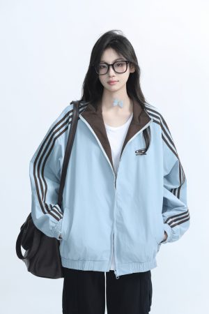 Reversible Brown Jacket for Women - American Retro Style, Loose Fit, Autumn Trend, Casual Layering Essential