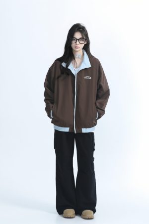 Reversible Brown Jacket for Women - American Retro Style, Loose Fit, Autumn Trend, Casual Layering Essential