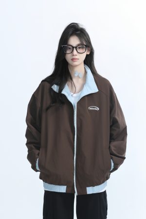 Reversible Brown Jacket for Women - American Retro Style, Loose Fit, Autumn Trend, Casual Layering Essential