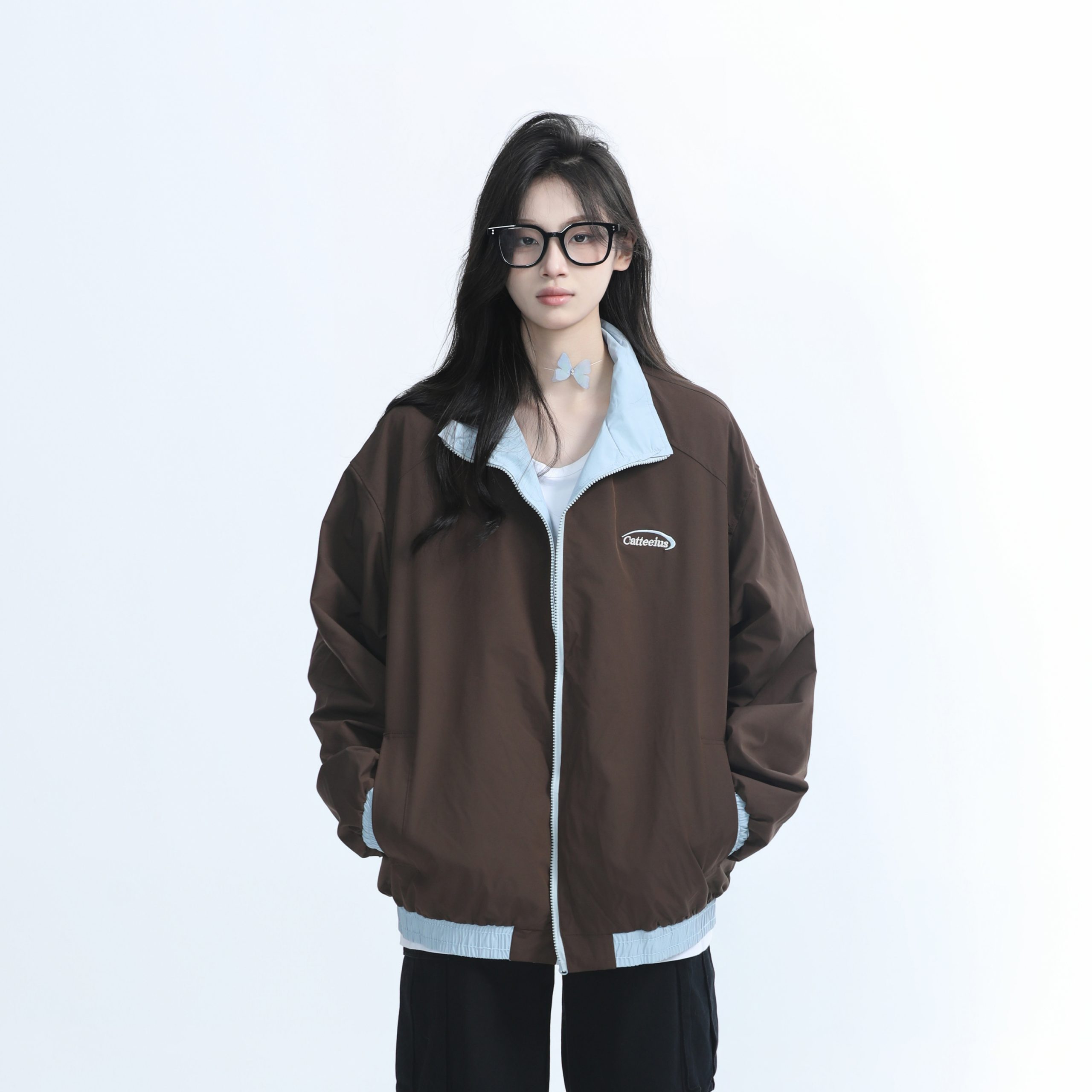 Reversible Brown Jacket for Women - American Retro Style, Loose Fit, Autumn Trend, Casual Layering Essential Reversible Brown Jacket for Women - American Retro Style, Loose Fit, Autumn Trend, Casual Layering Essential