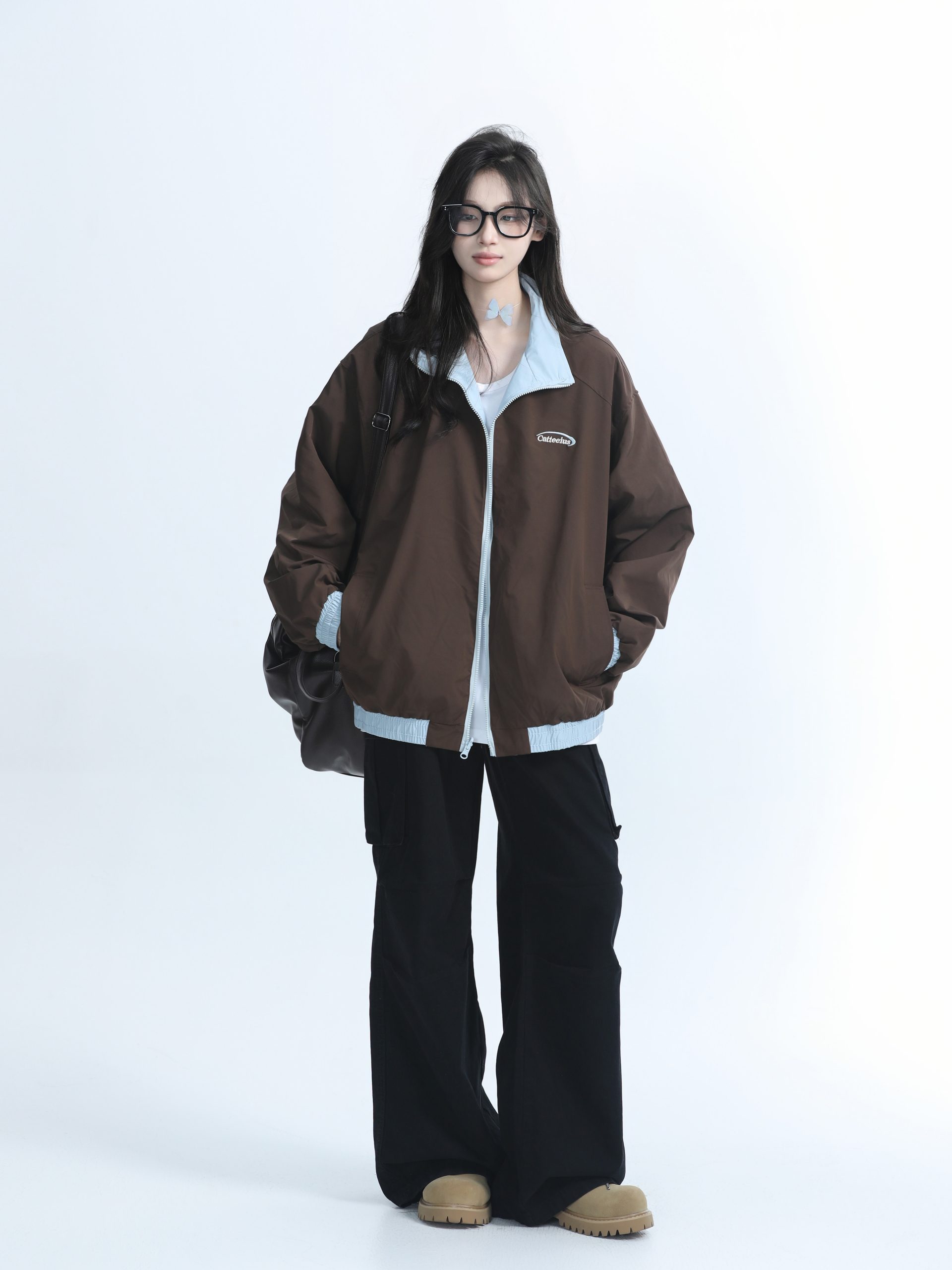 Reversible Brown Jacket for Women - American Retro Style, Loose Fit, Autumn Trend, Casual Layering Essential Reversible Brown Jacket for Women - American Retro Style, Loose Fit, Autumn Trend, Casual Layering Essential