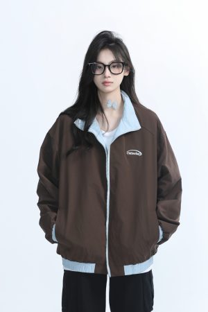 Reversible Brown Jacket for Women - American Retro Style, Loose Fit, Autumn Trend, Casual Layering Essential