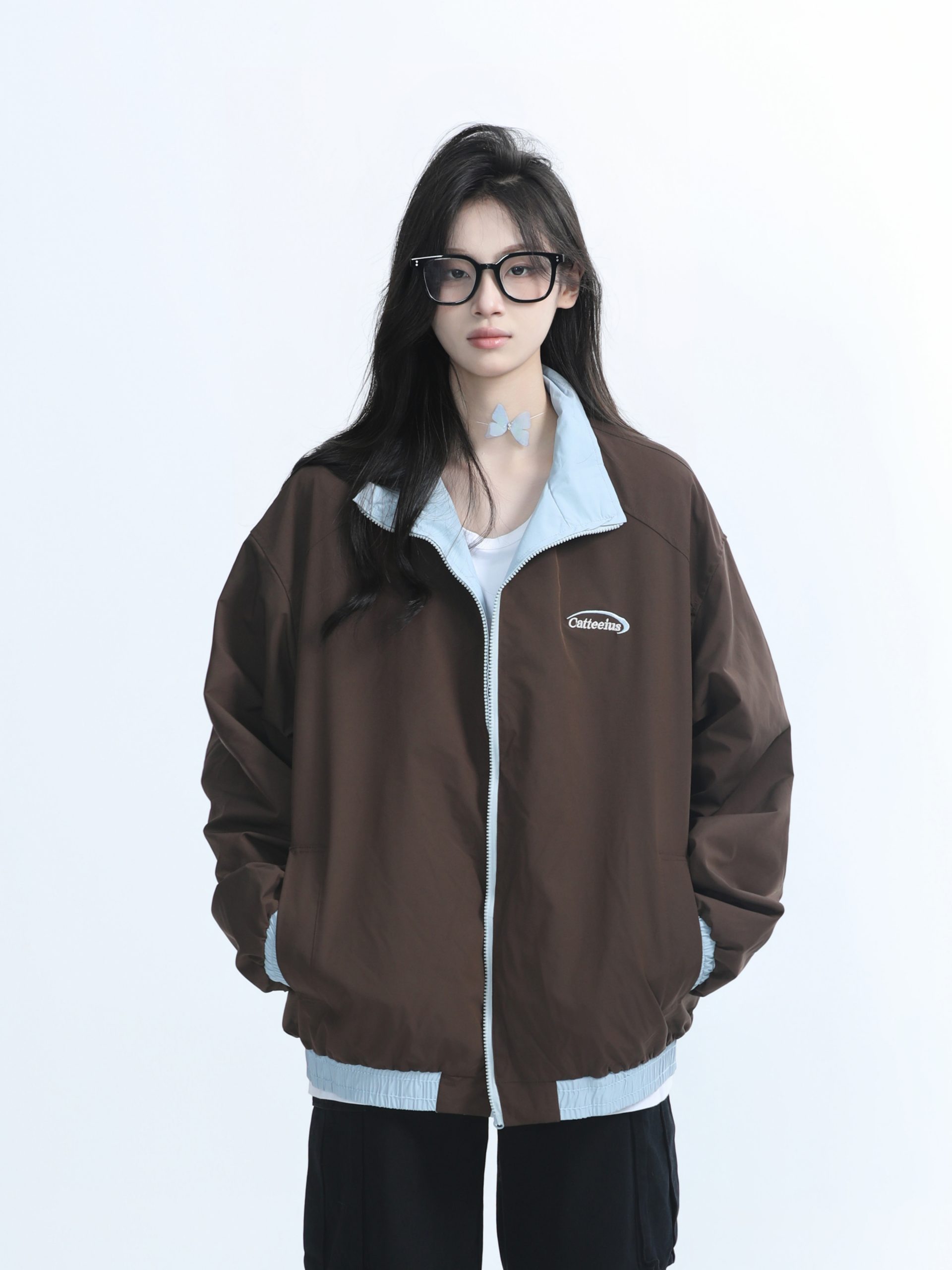 Reversible Brown Jacket for Women - American Retro Style, Loose Fit, Autumn Trend, Casual Layering Essential Reversible Brown Jacket for Women - American Retro Style, Loose Fit, Autumn Trend, Casual Layering Essential