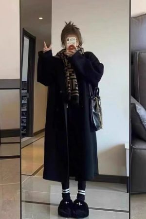 Reversible Coffee-Colored Cashmere Coat for Women - Mid-Length Korean Style Woolen Coat for Autumn/Winter 2024