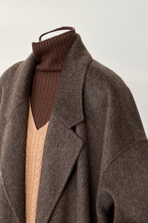 Reversible Coffee-Colored Cashmere Coat for Women - Mid-Length Korean Style Woolen Coat for Autumn/Winter 2024