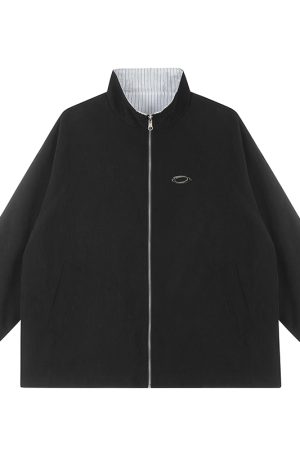 Reversible Rhinestone Striped Jacket for Men and Women - Loose Casual Couple Coat for Autumn, Versatile American Style Outerwear