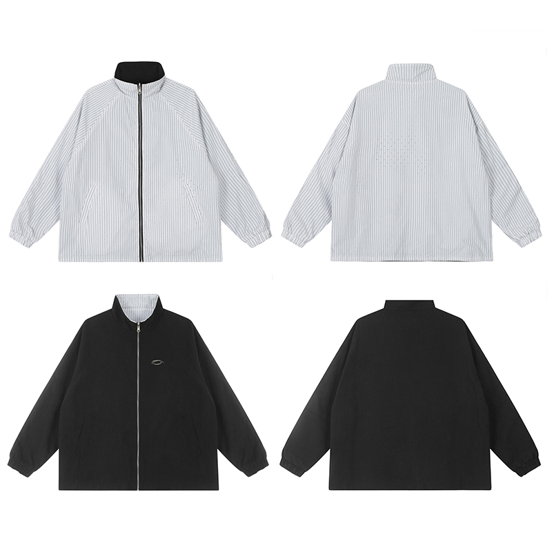 Reversible Rhinestone Striped Jacket for Men and Women - Loose Casual Couple Coat for Autumn, Versatile American Style Outerwear Reversible Rhinestone Striped Jacket for Men and Women - Loose Casual Couple Coat for Autumn, Versatile American Style Outerwear