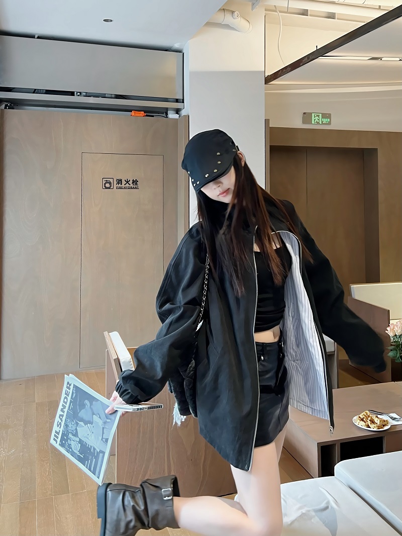 Reversible Rhinestone Striped Jacket for Men and Women - Loose Casual Couple Coat for Autumn, Versatile American Style Outerwear Reversible Rhinestone Striped Jacket for Men and Women - Loose Casual Couple Coat for Autumn, Versatile American Style Outerwear