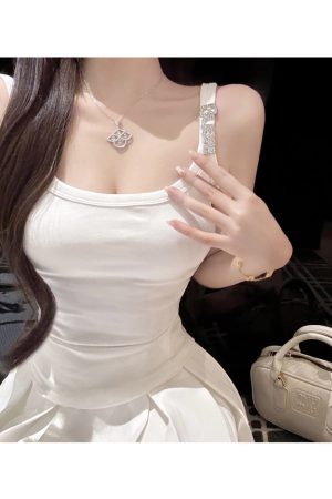 Rhinestone Camisole Top with Built-In Padding - Slim Fit, New Arrival, Perfect for 90s and Y2K Style