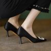 Rhinestone High Heels for Women - Thin Heel Evening Dress Shoes with Soft Surface - Trendy Bridesmaid Flats