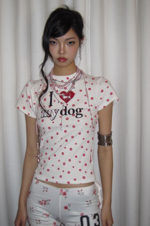 Rhinestone Printed Short-Sleeve Fitted Crop Top for Women - Summer Trendy T-Shirt in High-End Style