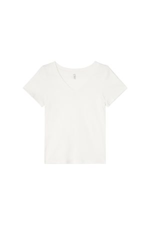 Ribbed V-Neck Fitted Short Sleeve Women's T-Shirt - Slim Solid Color Top for Summer 2025, Casual Chic Style