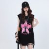 Ripped Star Necklace Sleeveless T-Shirt for Women - American High Street Hip-Hop Style, Loose Fit, Trendy Casual Top
