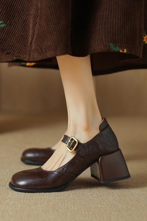 Round-Toe One-Strap Mary Jane Shoes for Women - Versatile High-Heeled Flats for Commuting, Italian Style