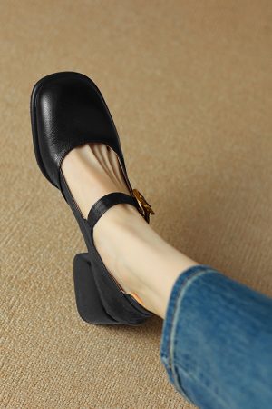 Round-Toe One-Strap Mary Jane Shoes for Women - Versatile High-Heeled Flats for Commuting, Italian Style