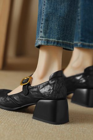 Round-Toe One-Strap Mary Jane Shoes for Women - Versatile High-Heeled Flats for Commuting, Italian Style